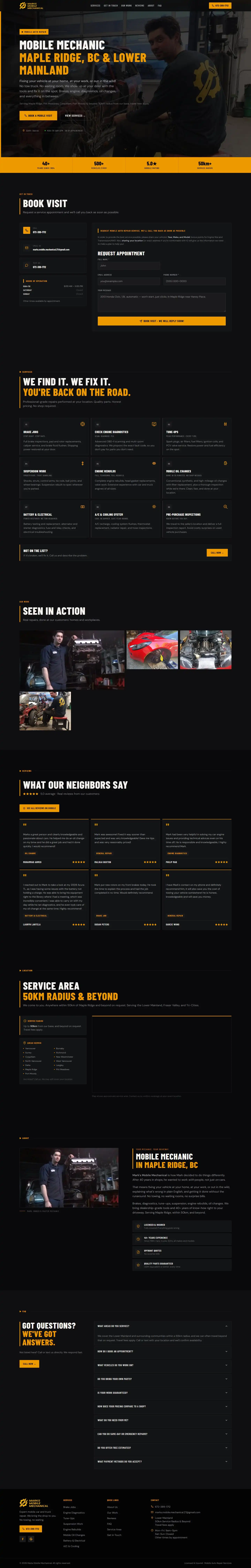 Full homepage of the Marks Mobile Mechanical website